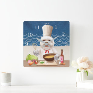 Horloge Carrée Dog In Chef Hat Soup Square Wall Clock