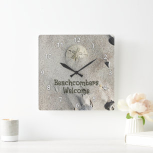 Horloge Carrée Dollar de sable sur la plage Personnalisé