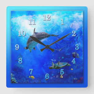 Horloge Carrée Dolphin World VENT SUR L'EAU