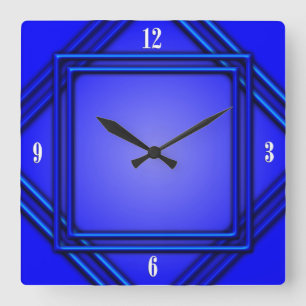 Horloge Carrée Double Blue Frame 4 White Numbers