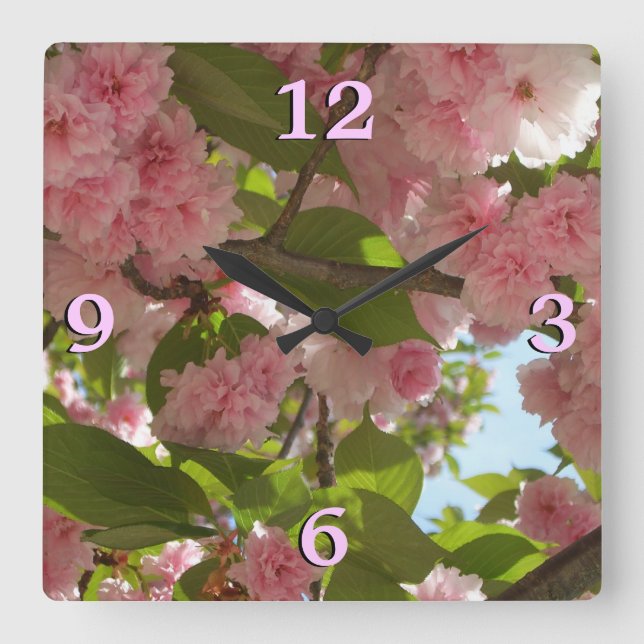 Horloge Carrée Double floraison cerisier III printemps fleuri (Recto)