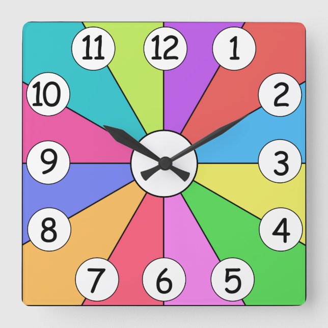 Horloge Carrée Douze couleurs vives (Recto)