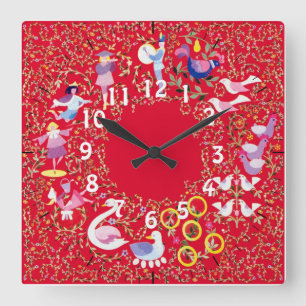 Horloge Carrée Douze jours d'horloge de Noël