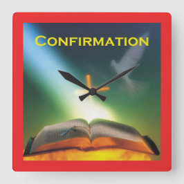 Horloge Carrée Dove de confirmation, Bible, Croix