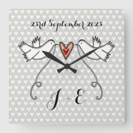 Horloge Carrée Doves blanches personnalisées Mariage Cadeau Acryl