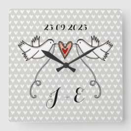 Horloge Carrée Doves blanches personnalisées Mariage Cadeau en pl
