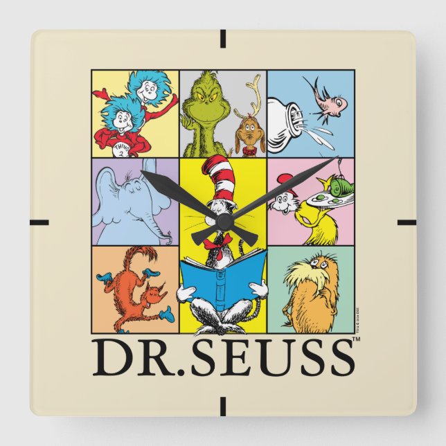 Horloge Carrée Dr Seuss | Graphique Histoires (Recto)