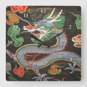 Horloge Carrée Dragon Asian Korean Art Seoul