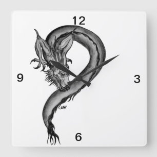 Horloge Carrée Dragon black and white Design