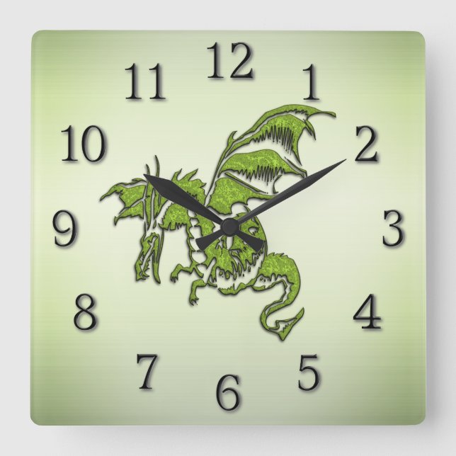 Horloge Carrée Dragon de combat vert (Recto)