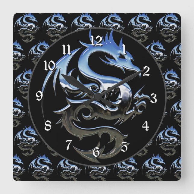 Horloge Carrée Dragon de Silver Metallic (Recto)