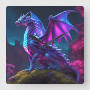 Horloge Carrée "Dragon d'Imaginaire"