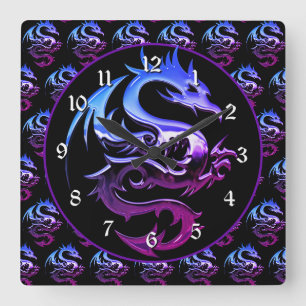 Horloge Carrée Dragon mauve-métallique
