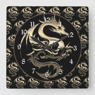 Horloge Carrée Dragon métal d'or