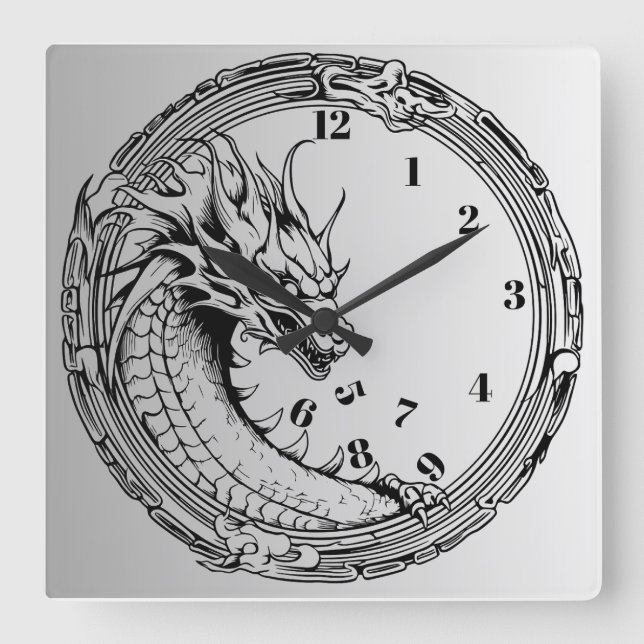 Horloge Carrée Dragon noir Manger l'horloge murale (Recto)