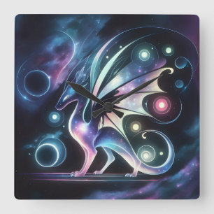 Horloge Carrée Dragon papillon spatial