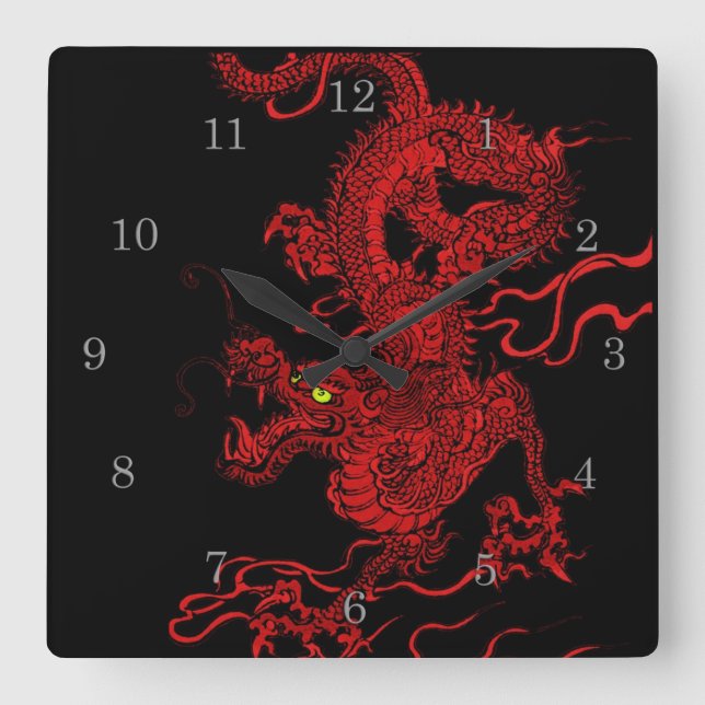 Horloge Carrée Dragon rouge (Recto)