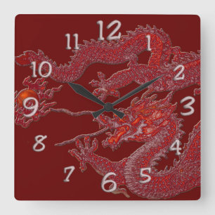 Horloge Carrée Dragon rouge de cire
