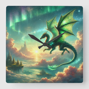 Horloge Carrée Dragon vert