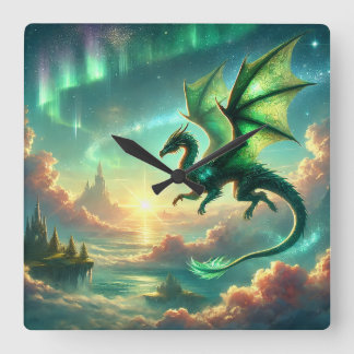 Horloge Carrée Dragon vert