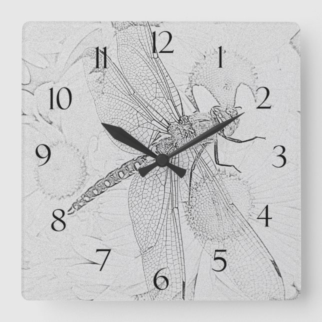 Horloge Carrée Dragonfly & Daisies (Recto)