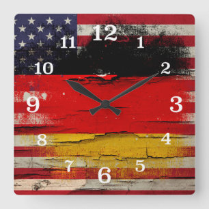 Horloge Carrée Drapeau américain allemand de la peinture   de