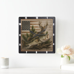 Horloge Carrée Drapeau américain Bass Deer