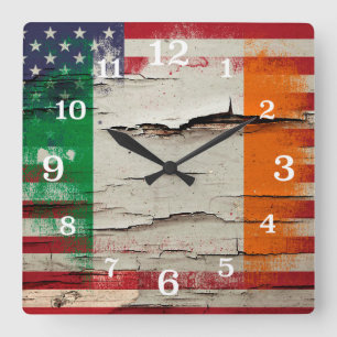 Horloge Carrée Drapeau américain irlandais de la peinture   de