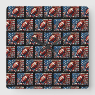 Horloge Carrée Drapeau américain patriotique et sports de footbal