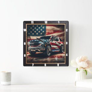 Horloge Carrée Drapeau américain Patriotique SUV