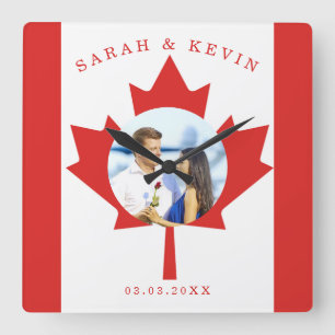 Horloge Carrée Drapeau canadien photo personnalisé