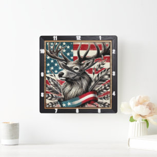 Horloge Carrée Drapeau de cerf majestueux