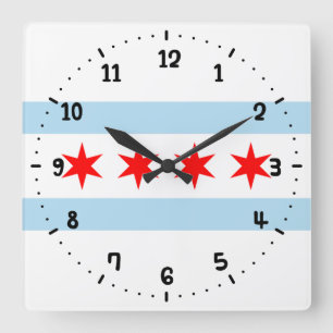Horloge Carrée Drapeau de Chicago, l'Illinois