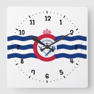 Horloge Carrée Drapeau de Cincinnati, Ohio Square Wall Clock
