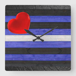 Horloge Carrée Drapeau de fierté en cuir SlipperyJoe's noir bleu 