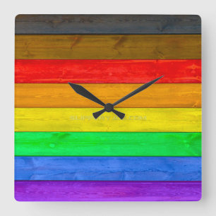 Horloge Carrée Drapeau de fierté gay inclusif de SlipperyJoe text