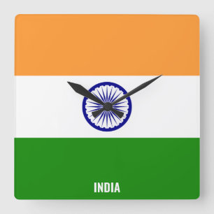 Horloge Carrée Drapeau de l'Inde Carré patriotique étincelant