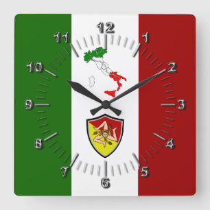 Horloge Carrée Drapeau de Sicile (Italie)