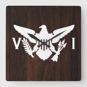 Horloge Carrée Drapeau des îles Vierges américaines Bois blanc et