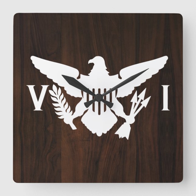 Horloge Carrée Drapeau des îles Vierges américaines Bois blanc et (Recto)