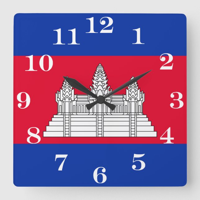 Horloge Carrée Drapeau du Cambodge (Recto)