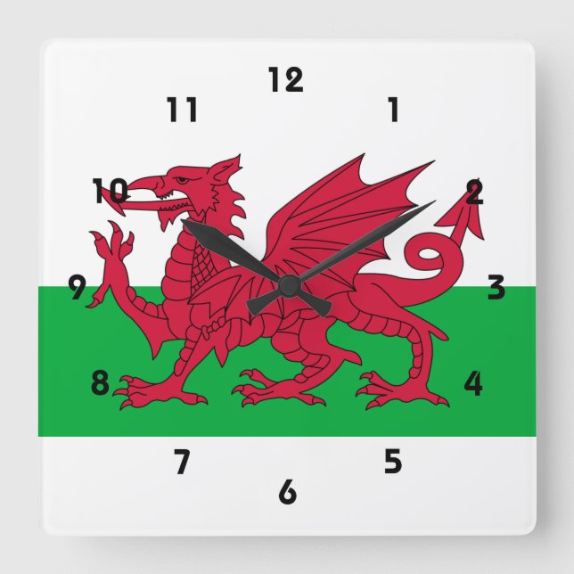 Horloge Carrée drapeau du pays de galles (Recto)