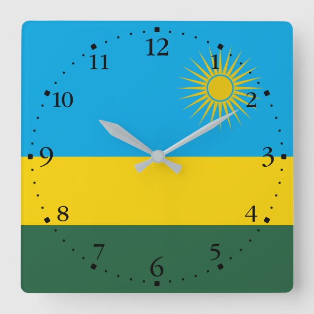 Horloge Carrée Drapeau du Rwanda (Recto)