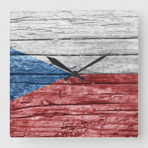 Horloge Carrée Drapeau en bois de Czechia
