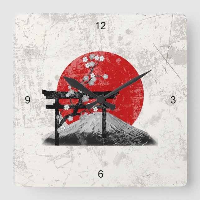 Horloge Carrée Drapeau et symboles du Japon ID153 (Recto)