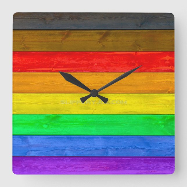Horloge Carrée Drapeau gay pride inclusif SlipperyJoe ru texturé (Recto)