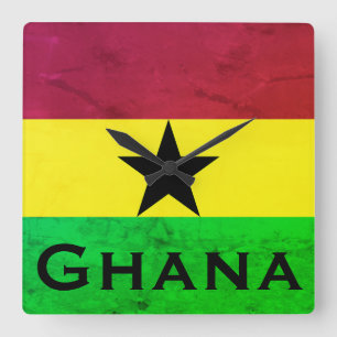 Horloge Carrée Drapeau Ghana (Afrique de l'Ouest)