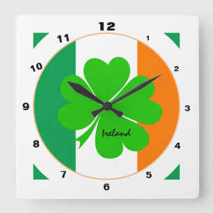 Horloge Carrée Drapeau irlandais moderne, Irlande tendance Accuei
