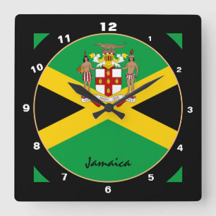 Horloge Carrée Drapeau jamaïcain patriotique, Jamaïque Accueil / 