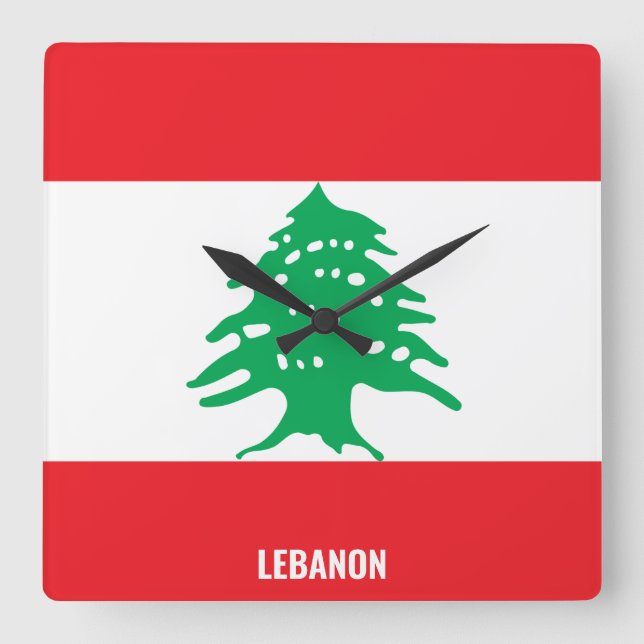 Horloge Carrée Drapeau Liban éblouissant patriotique (Recto)